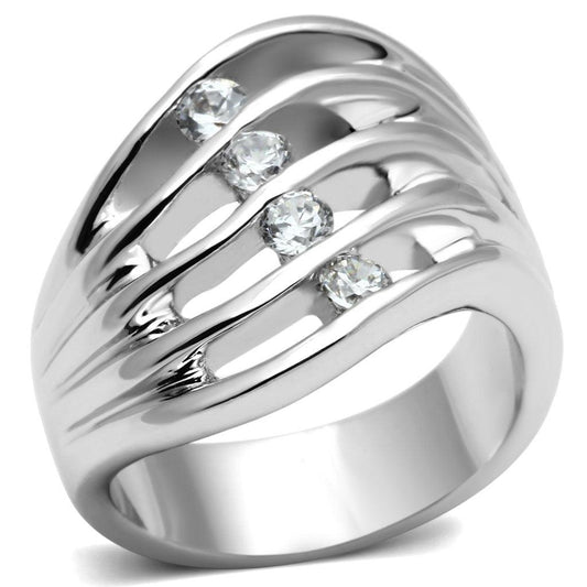 Alamode Rhodium Brass Ring with AAA Grade CZ in Clear - Flyclothing LLC