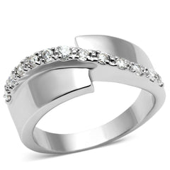 Alamode Rhodium Brass Ring with AAA Grade CZ in Clear - Flyclothing LLC