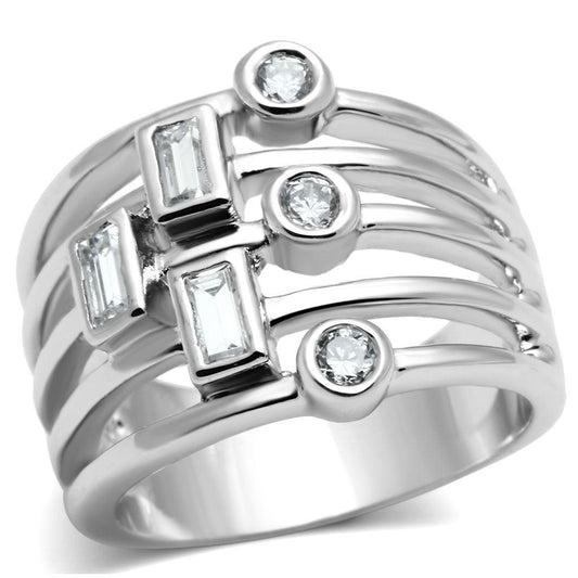 Alamode Rhodium Brass Ring with AAA Grade CZ in Clear - Flyclothing LLC