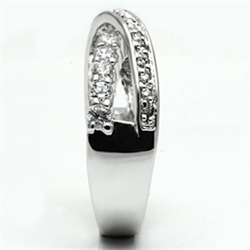 Alamode Rhodium Brass Ring with AAA Grade CZ in Clear - Flyclothing LLC