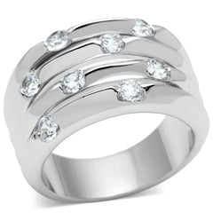 Alamode Rhodium Brass Ring with AAA Grade CZ in Clear - Flyclothing LLC