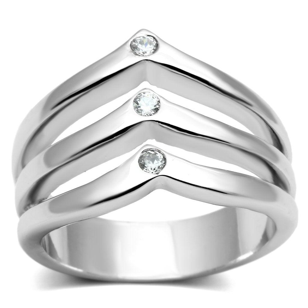 Alamode Rhodium Brass Ring with AAA Grade CZ in Clear - Flyclothing LLC