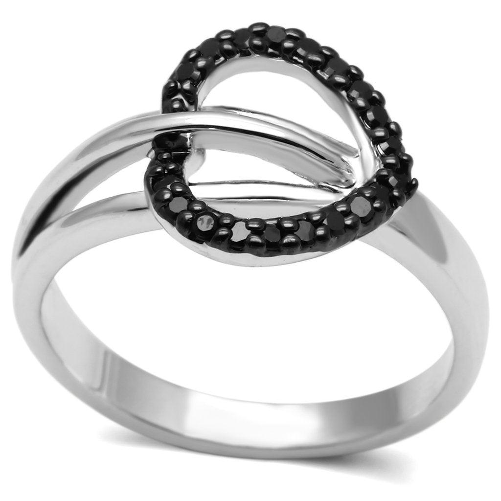 Alamode Rhodium + Ruthenium Brass Ring with AAA Grade CZ in Black Diamond - Flyclothing LLC