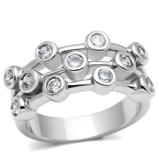 Alamode Rhodium Brass Ring with AAA Grade CZ in Clear - Flyclothing LLC