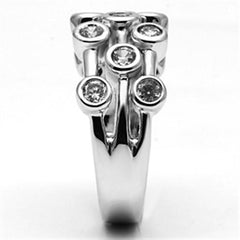 Alamode Rhodium Brass Ring with AAA Grade CZ in Clear - Flyclothing LLC