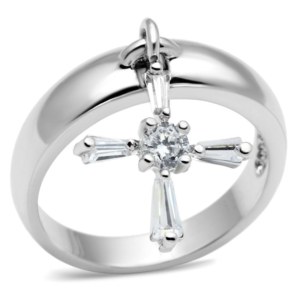 Alamode Rhodium Brass Ring with AAA Grade CZ in Clear - Flyclothing LLC