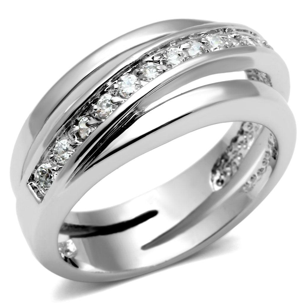 Alamode Rhodium Brass Ring with AAA Grade CZ in Clear - Flyclothing LLC