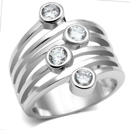 Alamode Rhodium Brass Ring with AAA Grade CZ in Clear - Flyclothing LLC