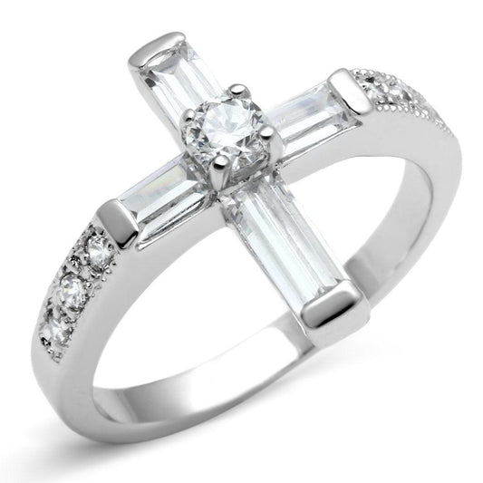 Alamode Rhodium Brass Ring with AAA Grade CZ in Clear - Flyclothing LLC