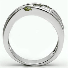 Alamode Rhodium Brass Ring with AAA Grade CZ in Olivine color - Alamode