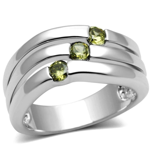 Alamode Rhodium Brass Ring with AAA Grade CZ in Olivine color - Flyclothing LLC