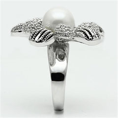 Alamode Rhodium Brass Ring with Synthetic Pearl in White - Alamode