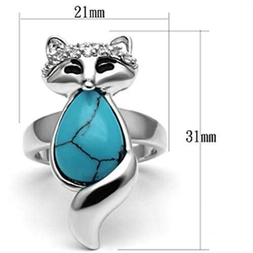 Alamode Rhodium Brass Ring with Synthetic Turquoise in Sea Blue - Flyclothing LLC