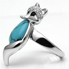 Alamode Rhodium Brass Ring with Synthetic Turquoise in Sea Blue - Alamode