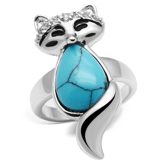 Alamode Rhodium Brass Ring with Synthetic Turquoise in Sea Blue - Flyclothing LLC