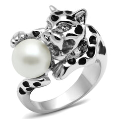 Alamode Rhodium Brass Ring with Synthetic Pearl in White - Alamode