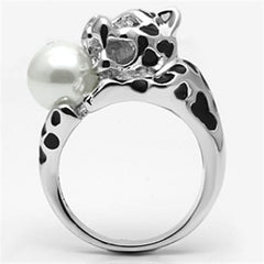 Alamode Rhodium Brass Ring with Synthetic Pearl in White - Alamode