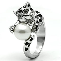 Alamode Rhodium Brass Ring with Synthetic Pearl in White - Alamode