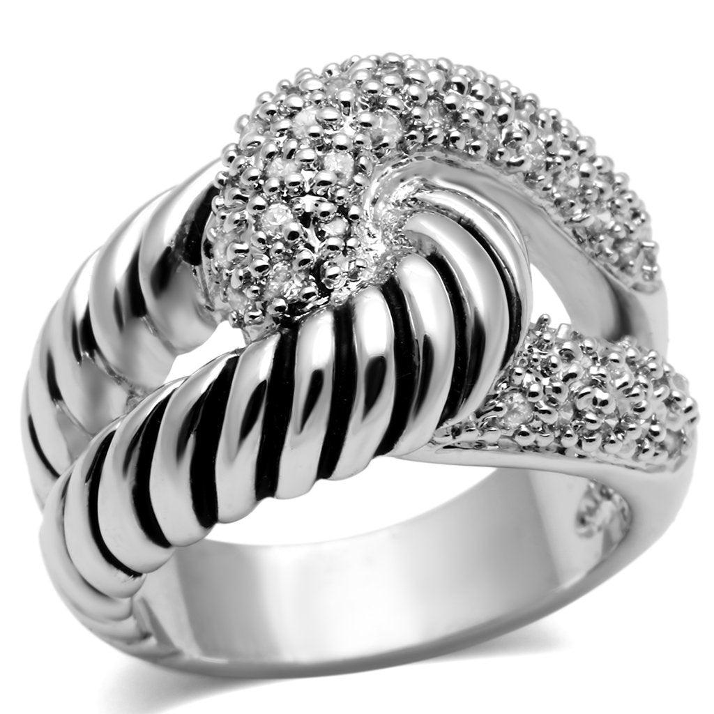 Alamode Rhodium Brass Ring with AAA Grade CZ in Clear - Flyclothing LLC