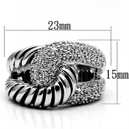 Alamode Rhodium Brass Ring with AAA Grade CZ in Clear - Flyclothing LLC