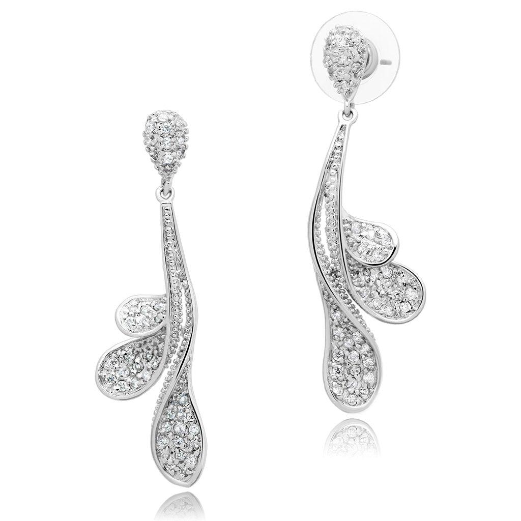 Alamode Rhodium Brass Earrings with AAA Grade CZ in Clear - Flyclothing LLC