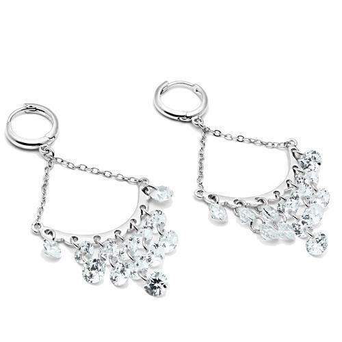 Alamode Rhodium Brass Earrings with AAA Grade CZ in Clear - Flyclothing LLC