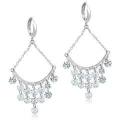 Alamode Rhodium Brass Earrings with AAA Grade CZ in Clear - Flyclothing LLC