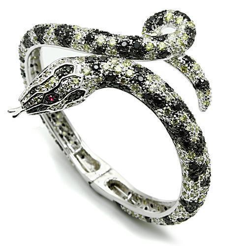 Alamode Rhodium + Ruthenium Brass Bangle with AAA Grade CZ in Multi Color - Flyclothing LLC