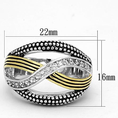 Alamode Reverse Two-Tone Brass Ring with AAA Grade CZ in Clear - Alamode