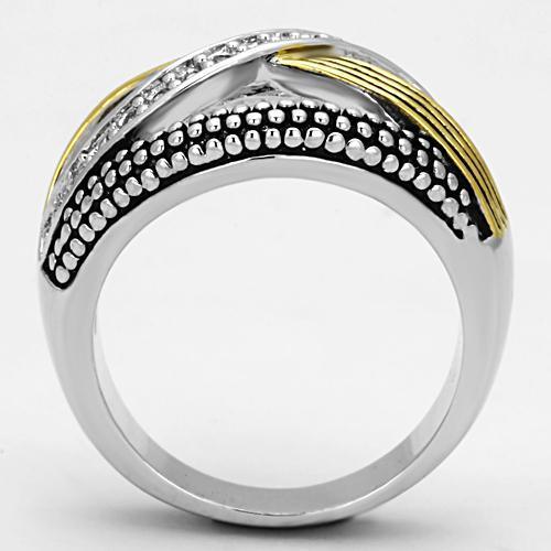 Alamode Reverse Two-Tone Brass Ring with AAA Grade CZ in Clear - Alamode