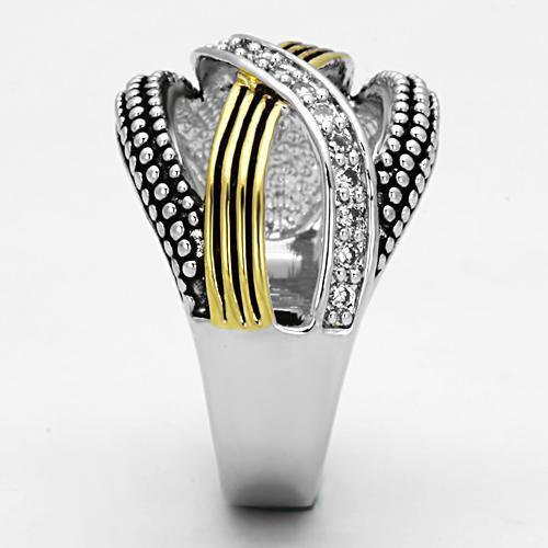 Alamode Reverse Two-Tone Brass Ring with AAA Grade CZ in Clear - Alamode