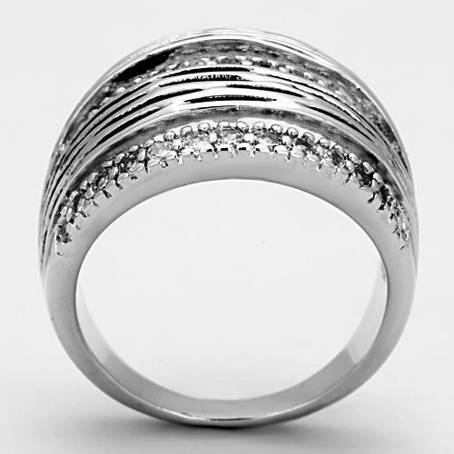 Alamode Rhodium Brass Ring with AAA Grade CZ in Clear - Flyclothing LLC