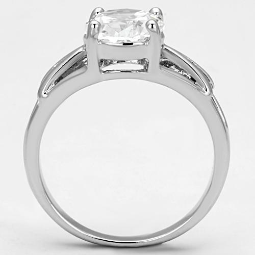 Alamode Rhodium Brass Ring with AAA Grade CZ in Clear - Flyclothing LLC