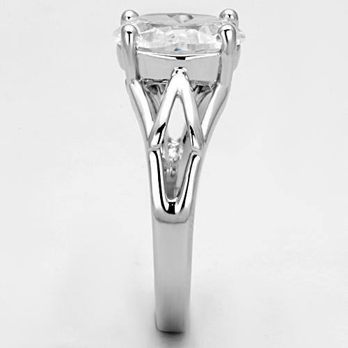 Alamode Rhodium Brass Ring with AAA Grade CZ in Clear - Flyclothing LLC