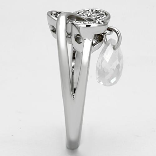 Alamode Rhodium Brass Ring with AAA Grade CZ in Clear - Flyclothing LLC