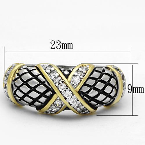 Alamode Reverse Two-Tone Brass Ring with AAA Grade CZ in Clear - Alamode