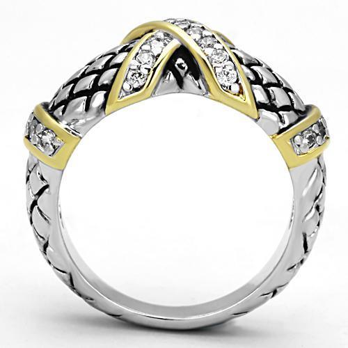 Alamode Reverse Two-Tone Brass Ring with AAA Grade CZ in Clear - Alamode