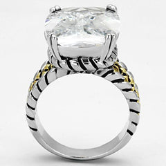 Alamode Reverse Two-Tone Brass Ring with AAA Grade CZ in Clear - Flyclothing LLC