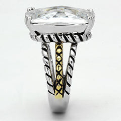 Alamode Reverse Two-Tone Brass Ring with AAA Grade CZ in Clear - Flyclothing LLC