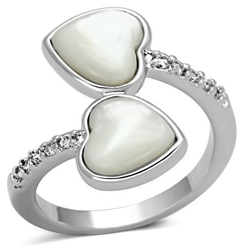 Alamode Rhodium Brass Ring with Precious Stone Conch in White - Flyclothing LLC