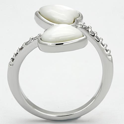 Alamode Rhodium Brass Ring with Precious Stone Conch in White - Flyclothing LLC