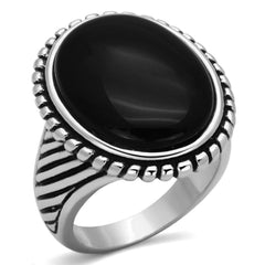 Alamode Rhodium Brass Ring with Semi-Precious Onyx in Jet - Flyclothing LLC