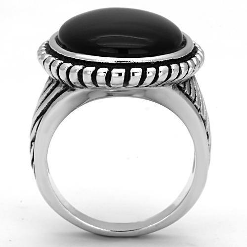 Alamode Rhodium Brass Ring with Semi-Precious Onyx in Jet - Flyclothing LLC