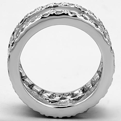 Alamode Rhodium Brass Ring with AAA Grade CZ in Clear - Flyclothing LLC