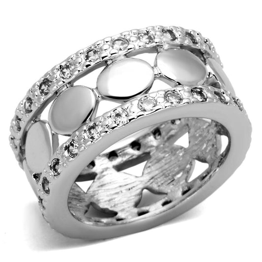 Alamode Rhodium Brass Ring with AAA Grade CZ in Clear - Flyclothing LLC