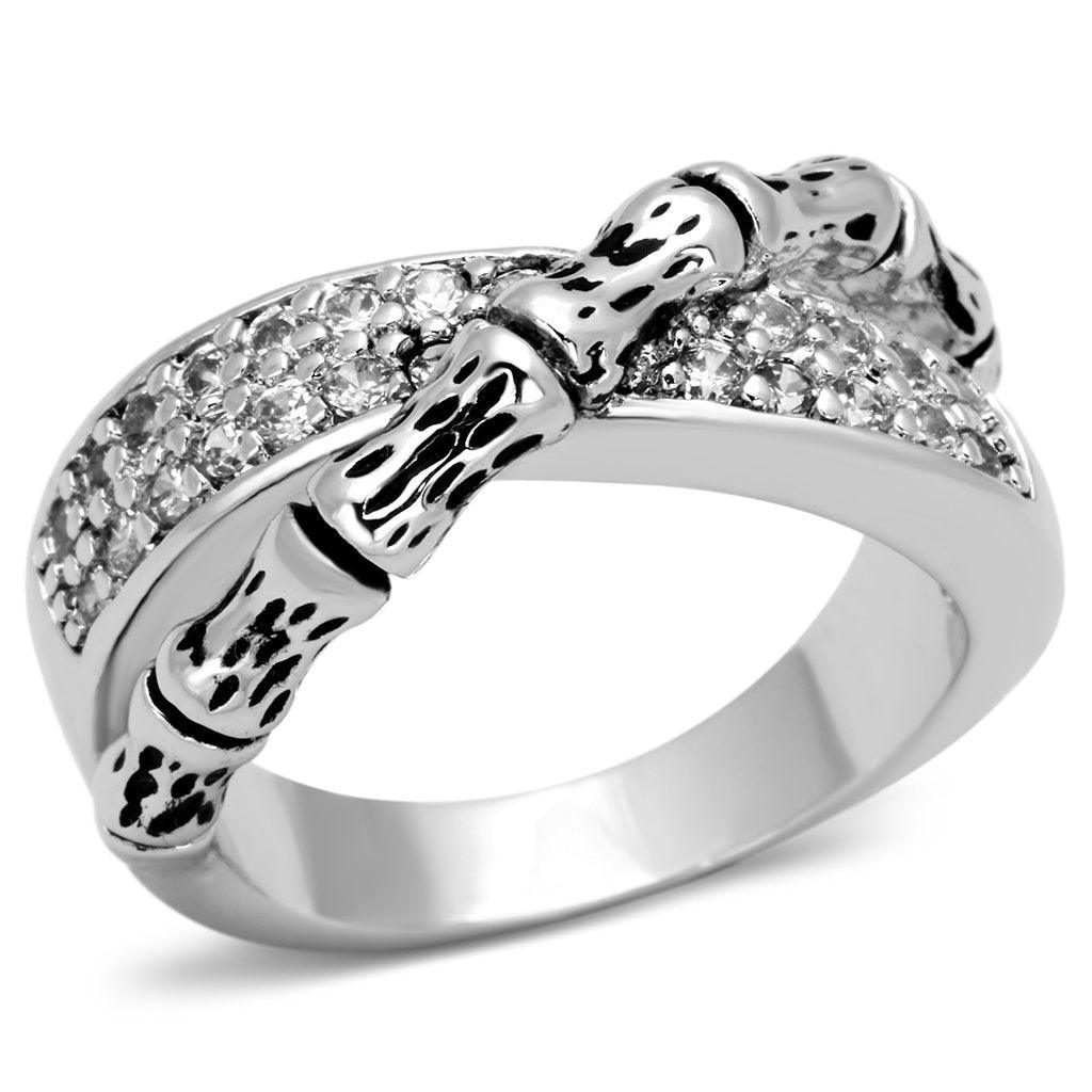 Alamode Rhodium Brass Ring with AAA Grade CZ in Clear - Flyclothing LLC