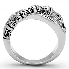 Alamode Rhodium Brass Ring with AAA Grade CZ in Clear - Flyclothing LLC