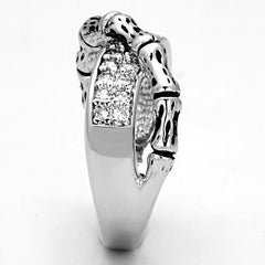 Alamode Rhodium Brass Ring with AAA Grade CZ in Clear - Flyclothing LLC