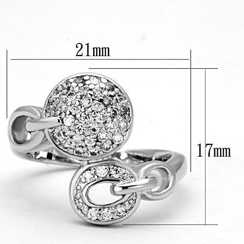 Alamode Rhodium Brass Ring with AAA Grade CZ in Clear - Flyclothing LLC