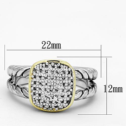 Alamode Reverse Two-Tone Brass Ring with AAA Grade CZ in Clear - Alamode